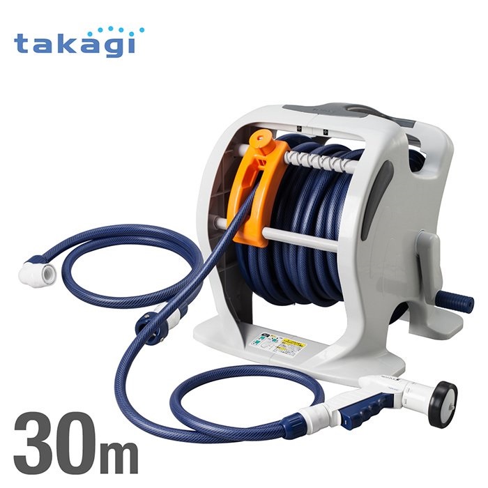 日本Takagi 水車灑水組 30M水管車組洗車園藝澆花輕巧附掌上按壓灑水噴頭(RT330TNB7)