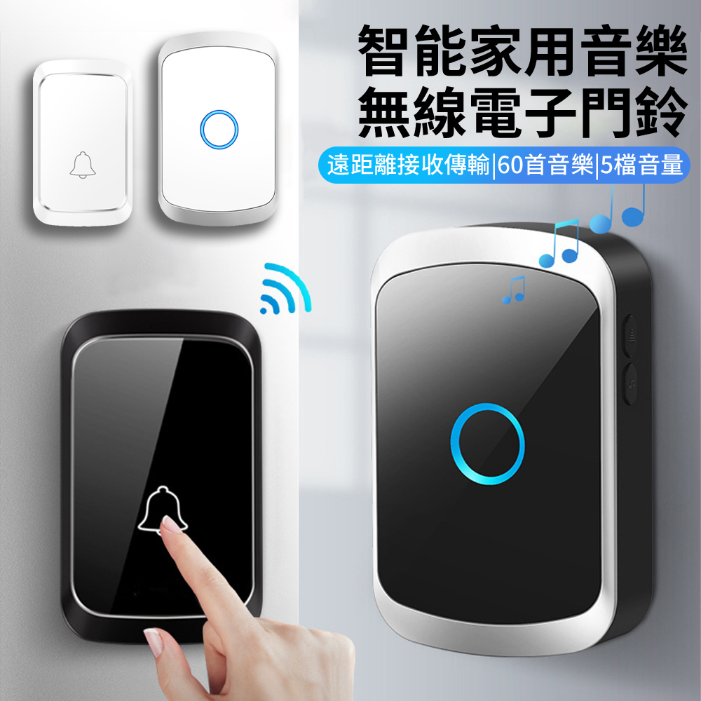 BASEE 60首鈴聲 五檔音量可調 一拖一超遠距離無線門鈴 智慧家用叮咚電鈴鐺 老人遠端呼叫器看護鈴 門鈴