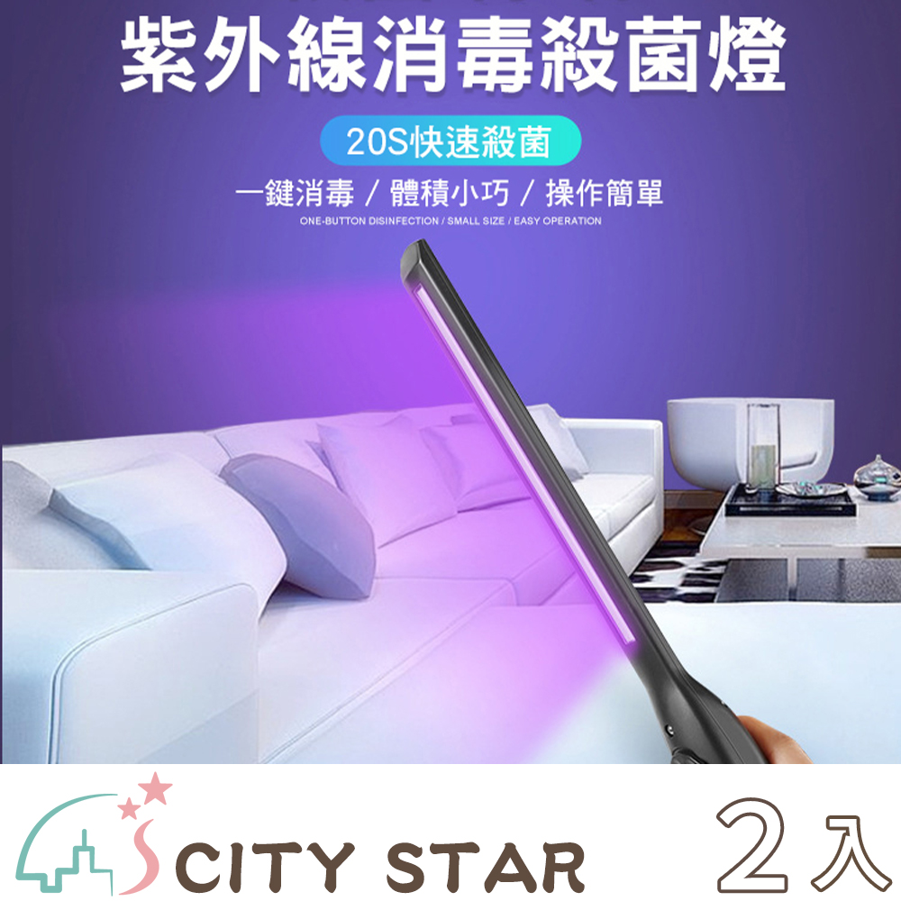 【CITY STAR】LED紫外線UV便攜式手持消毒殺菌棒(USB充電)-2入