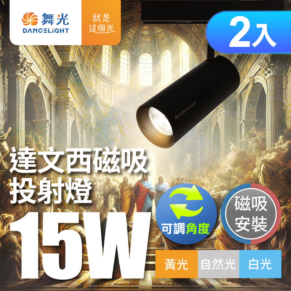DanceLight舞光 15W達文西磁吸式軌道燈 投射燈 可轉角 防眩設計(白光/自然光/黃光)-2入組