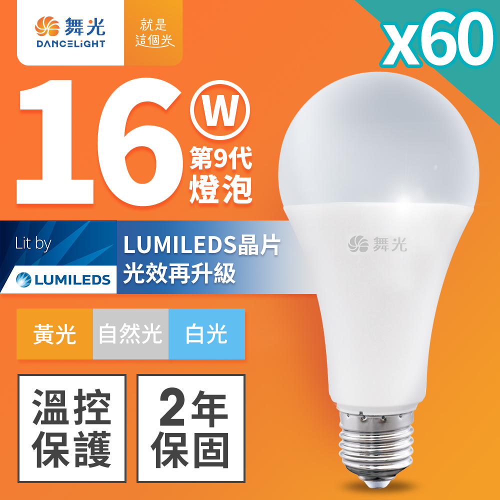 【DanceLight 舞光】60入組 新升級 16W LED燈泡 E27 全電壓(白光/自然光/黃光)