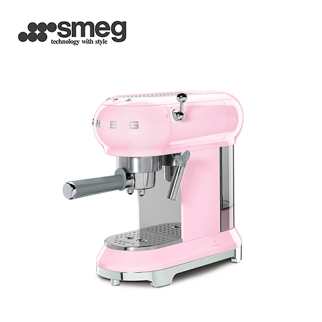 【SMEG】義大利半自動義式咖啡機-粉紅色