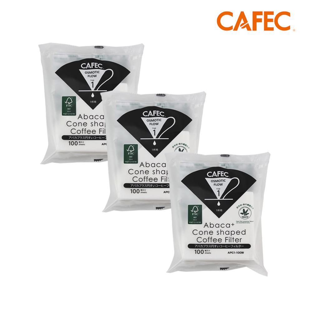 【CAFEC】三洋日本製ABACA+ 麻纖維Plus白色錐形咖啡濾紙(1-2人份) 100張 APC1-100W-3入組