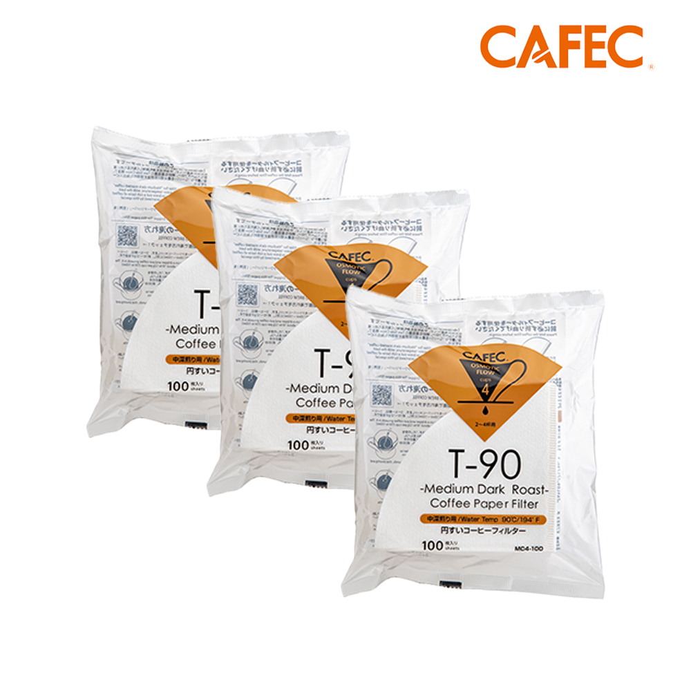 【CAFEC】三洋日本製T90中深焙豆專用白色錐形咖啡濾紙(2-4人份)100張 MC4-100W-3入組