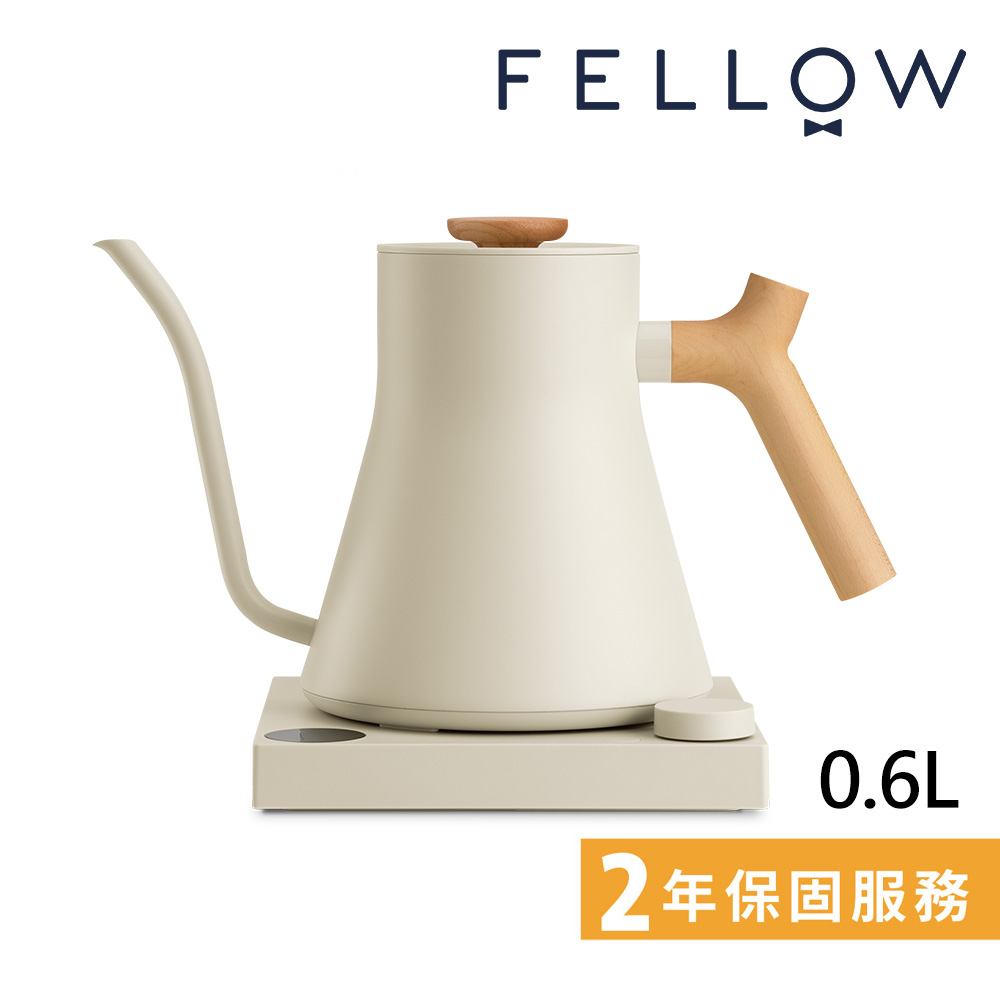 FELLOW Stagg EKG Pro 電子溫控手沖壺 600ml 芝麻白(旗艦版/EP26AATW) 搭配楓木實木把手