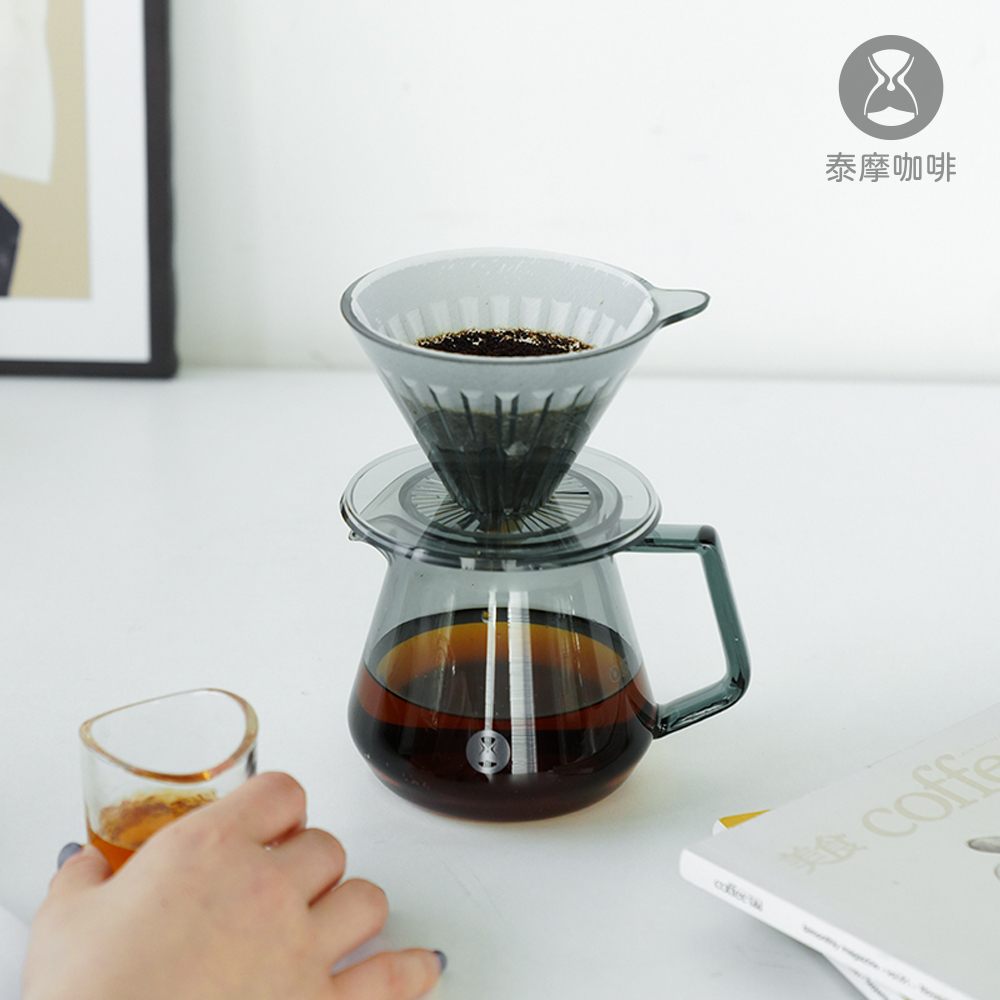 【TIMEMORE 泰摩】冰瞳濾杯咖啡壺組 PCTG冰瞳01濾杯＋360ml咖啡分享壺 黛黑