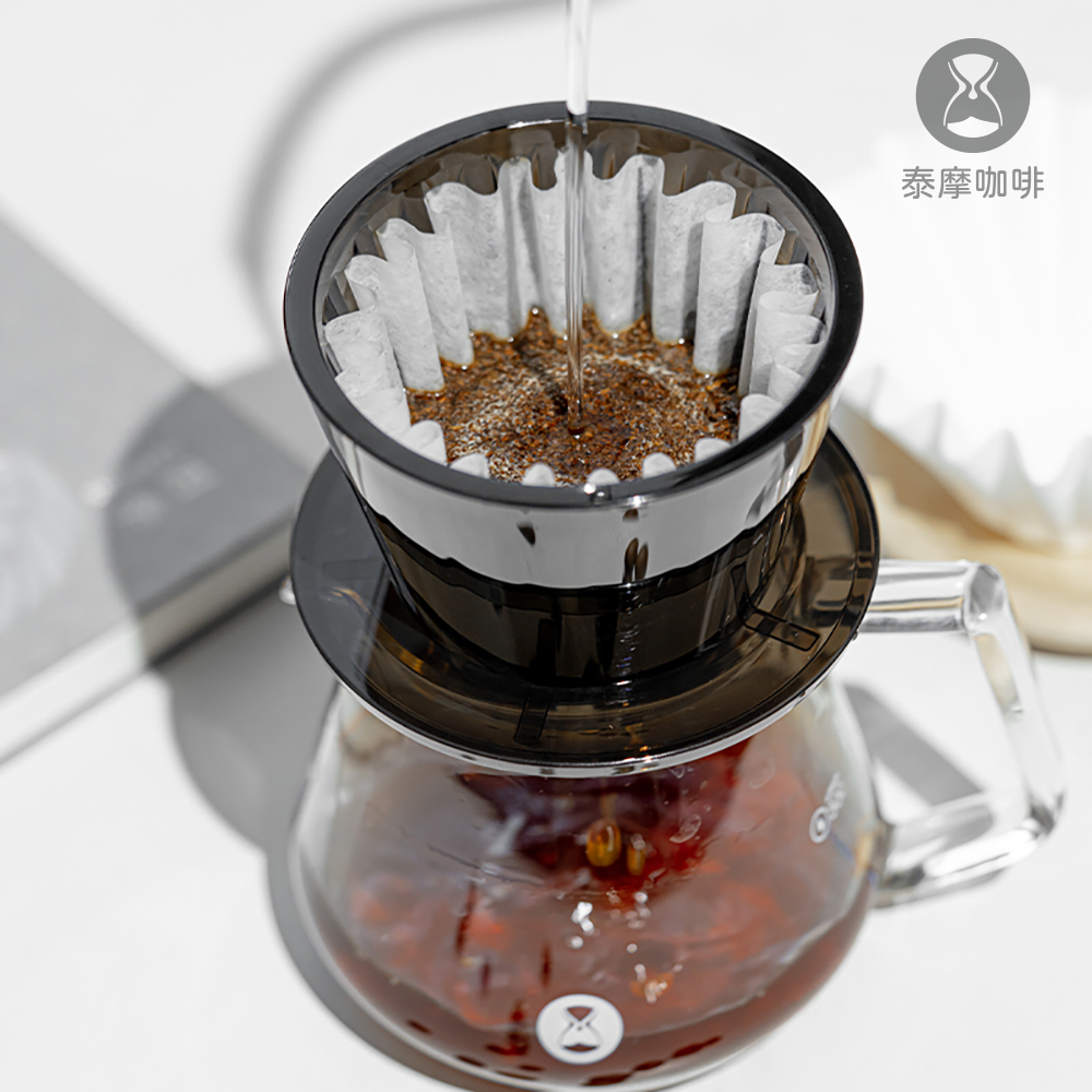 【TIMEMORE 泰摩】蛋糕濾杯咖啡壺組 B75蛋糕濾杯琥珀黑＋360ml咖啡分享壺透明