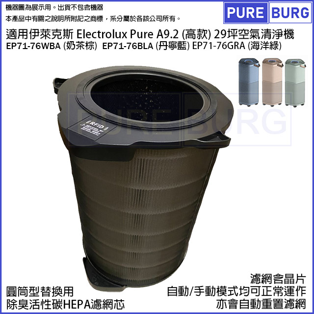適用Electrolux伊萊克斯Pure A9.2高款29坪EP71-76WBA EP71-76BLA EP71-76GRA高效活性碳HEPA濾網