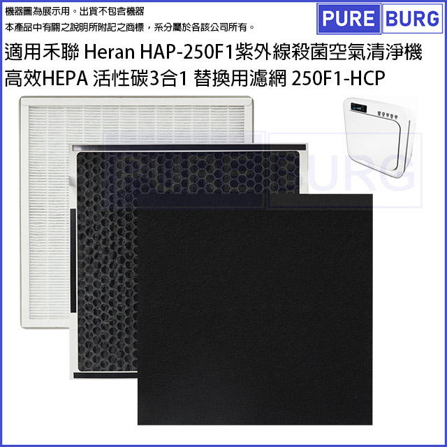 適用禾聯Heran HAP-250F1空氣清淨機複合式高效HEPA活性碳3合1替換用濾網濾芯250F1-HCP
