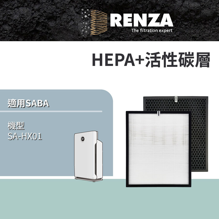 RENZA 濾網適用SABA SA-HX01 空氣清淨機 HEPA濾網+活性碳除臭濾網