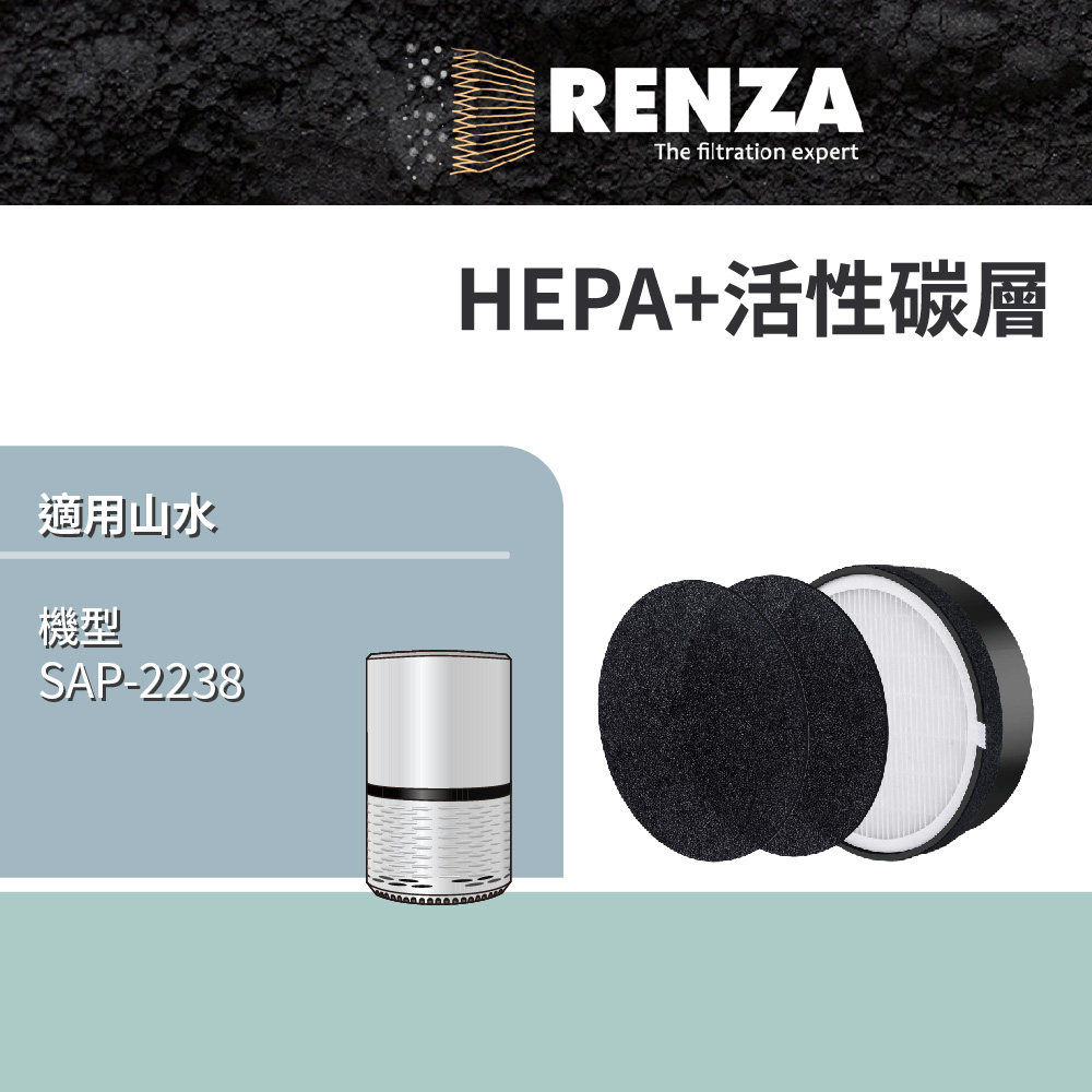 RENZA 適用Sansui 山水 SAP-2238 觸控式多層過濾空氣清淨機 替換 SAP-2238 濾網組