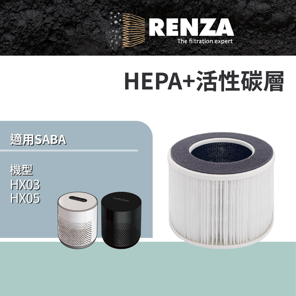 RENZA適用 SABA HX03 HX05 抗過敏空氣清淨機 替換 BHX03-1 高效HEPA+活性碳二合一濾網
