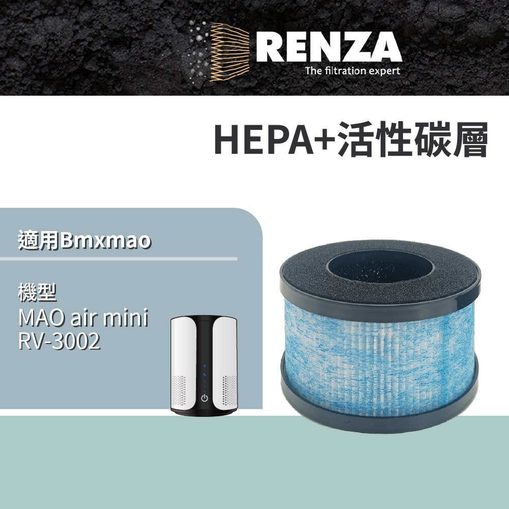 RENZA 適用 Bmxmao MAO air mini RV-3002 HEPA+活性碳濾網 替代 RV-3002-F1