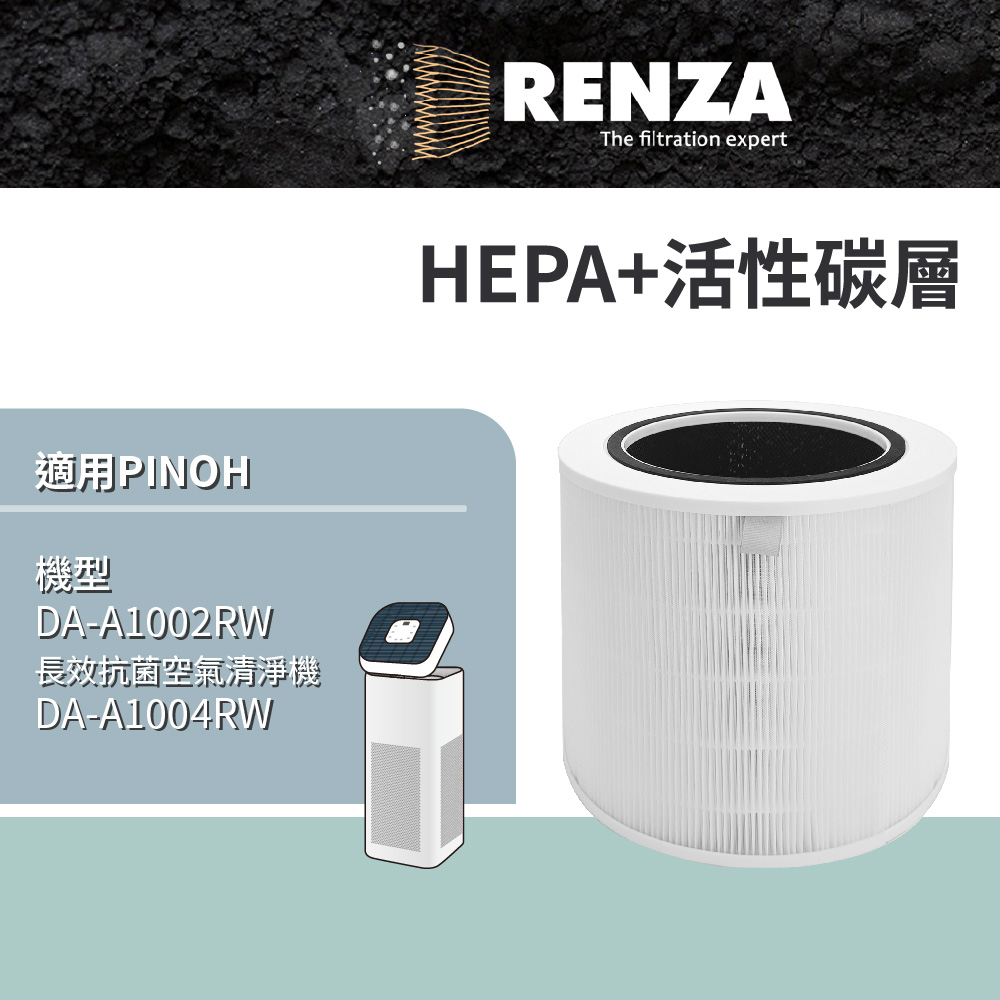 RENZA適用Pinoh 品諾 DA-A1002RW 長效抗菌空氣清淨機 HEPA+活性碳二合一濾網 可替換DA-A02