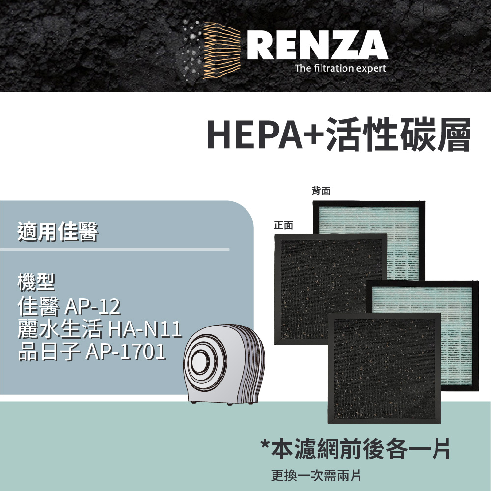適用 佳醫 AP-12 品日子 AP-1701 麗水生活 HA-N11 空氣清淨機 HEPA+活性碳 濾網 濾芯 濾心