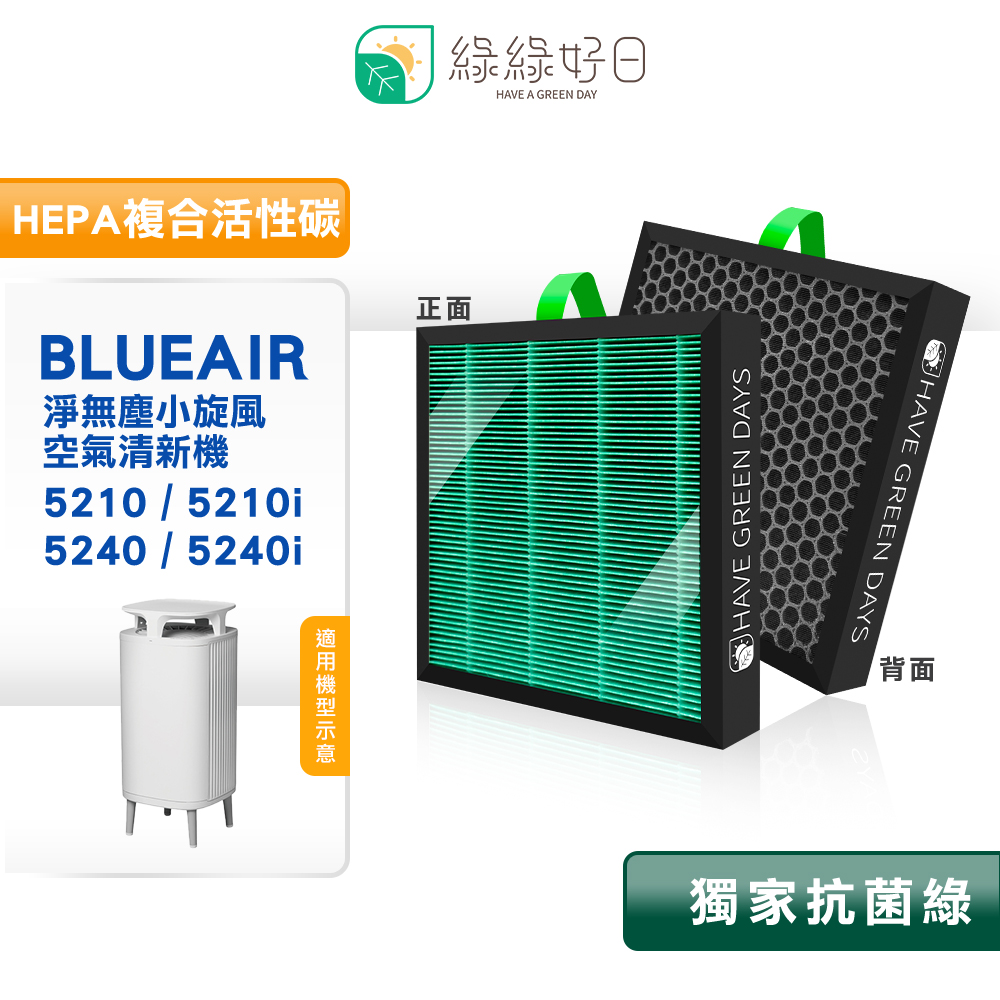綠綠好日 適用 Blueair 5210/5210i/5240/5240i 淨無塵小旋風 抗菌濾心 複合活性碳濾網 兩入組