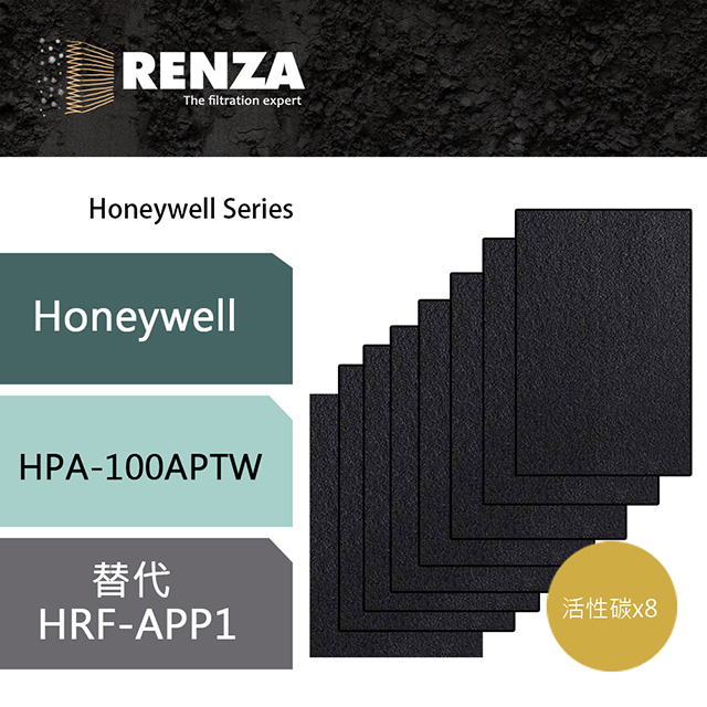 RENZA 活性碳除臭濾網 適用Honeywell HPA-100APTW 同HRF-APP1 8片兩年份超值裝
