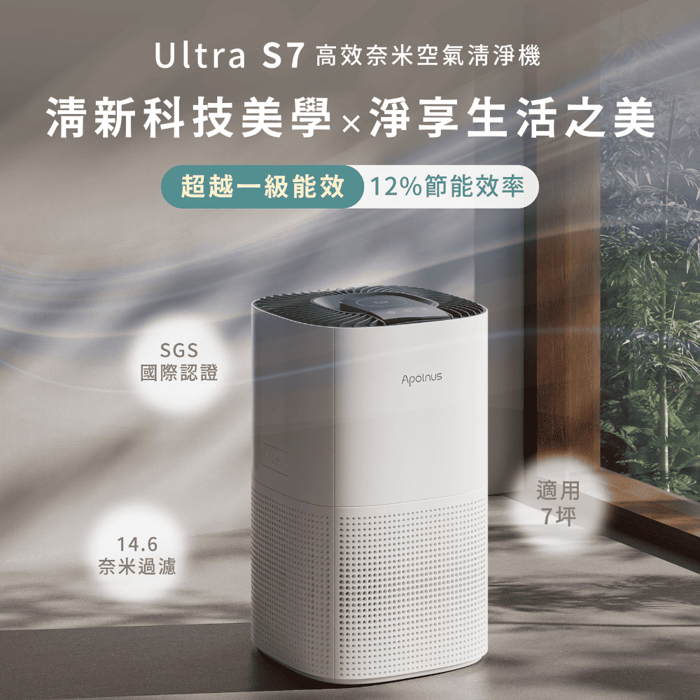 【 Apolnus 波那斯 】一級能效奈米空氣清淨機(超細奈米級淨化/超越1級能效/99.9%殺菌)