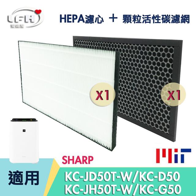 【HEPA濾心+顆粒活性碳濾網】適用 SHARP 夏普 KC-JD50T G50 D50 E50 -1入組