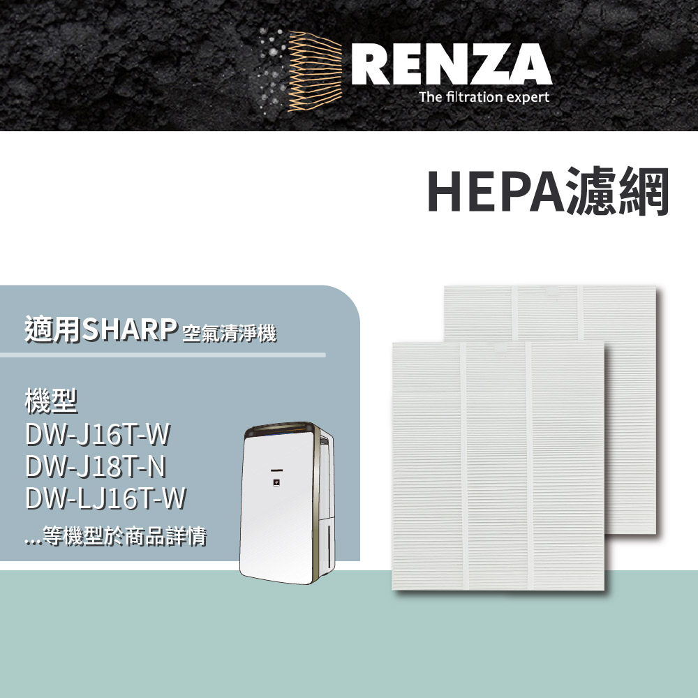 RENZA濾網 適用SHARP 夏普DW-J16T-W J18T-N LJ16T-W 空氣清淨除濕機 替代FZ-J16KFT 兩片裝