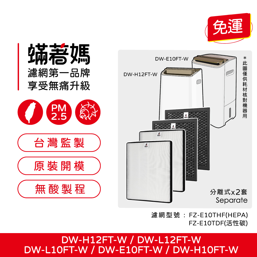 【蟎著媽】高效型濾網2套優惠組(適用 SHARP DW-E10FT-W H10FT-W L10FT-W H12FT-W L12FT-W 清淨除濕機)