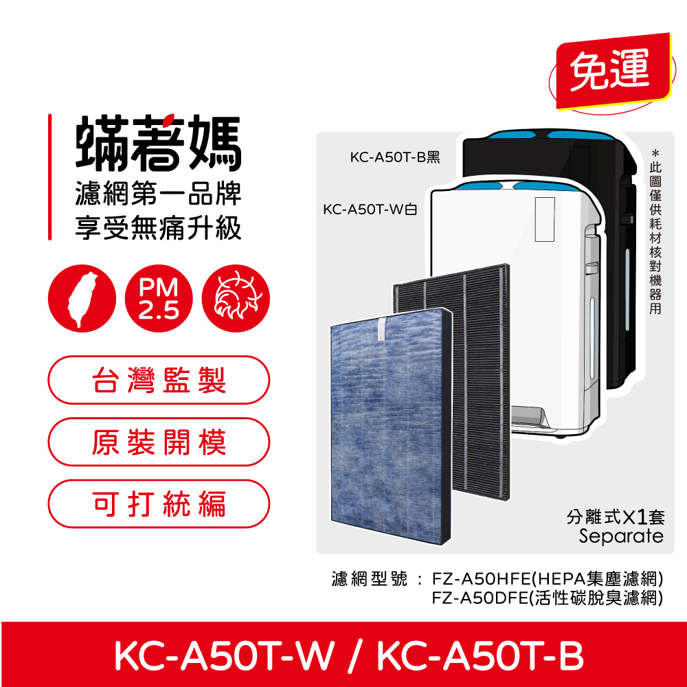 蟎著媽 濾網(適用 夏普 SHARP KC-A50T-W KC-A50T-B FZ-A50DFE FZ-A50HFE 空氣清淨機)