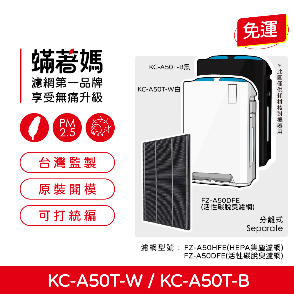 蟎著媽 濾網(適用 夏普 SHARP KC-A50T-W KC-A50T-B FZ-A50DFE FZ-A50HFE 空氣清淨機)