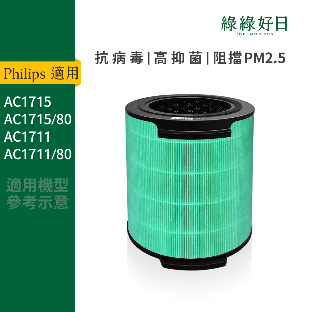 綠綠好日 適用 飛利浦 PHILIPS AC1715 AC1711/80 白小奈 奈米級空氣清淨 抗敏HEPA濾網 FY1700