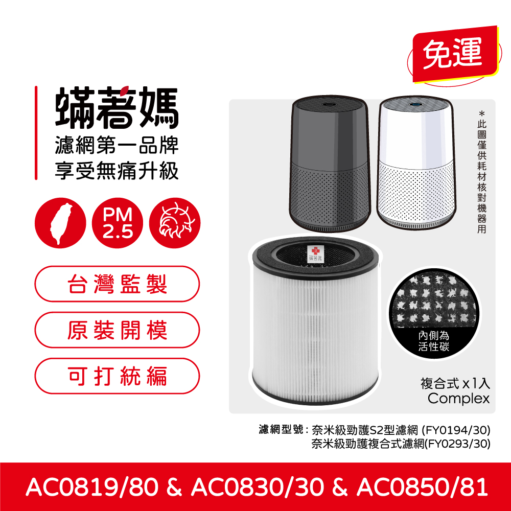 蟎著媽 濾網(適用 PHILIPS飛利浦 AC0819 AC0819/80 AC0850 AC0850/81 空氣清淨機濾網)