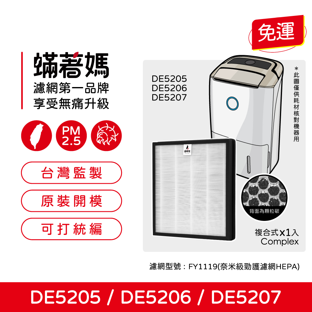 蟎著媽 複合式濾網(適用 PHILIPS 飛利浦 DE5205 DE5206 DE5207 清淨除濕機)