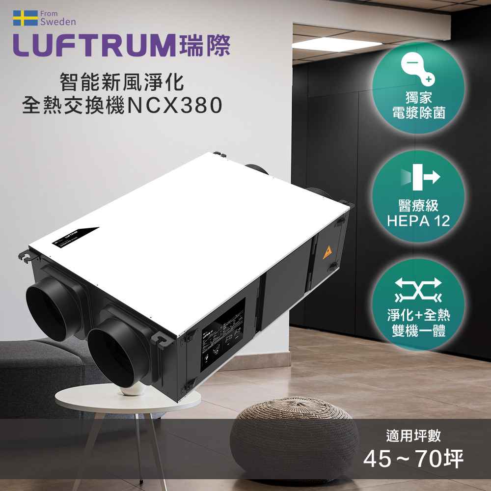LUFTRUM瑞際 智能新風淨化全熱交換機NCX380