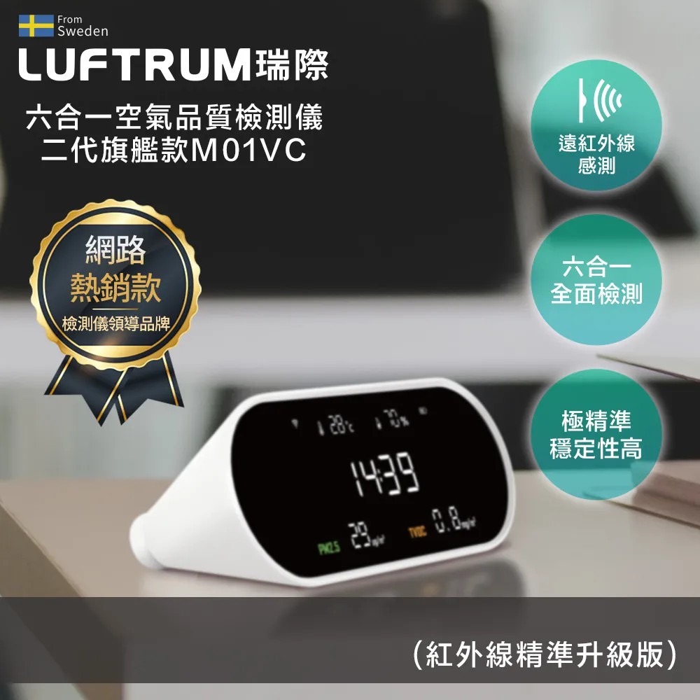 LUFTRUM 瑞際 瑞典 瑞際六合一空氣品質檢測儀二代旗艦款- M01VC紅外線精準升級版