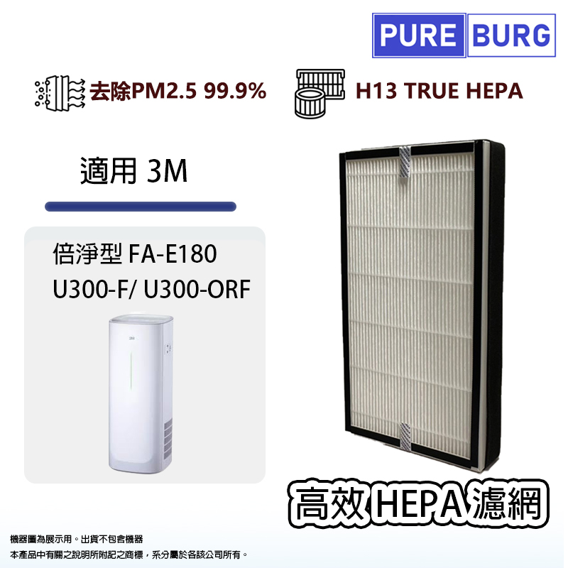 適用3M倍淨型FA-E180 (6-14坪)空氣清淨機HEPA濾網+替換式除臭性碳濾綿同U300-F U300-ORF