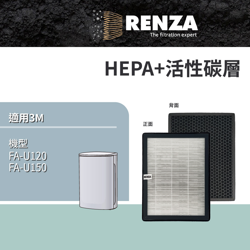 RENZA HEPA加活性碳 可替換3M 空氣清淨機濾芯 U200-ORF U200-F 適用機型 FA-U120 FA-U150