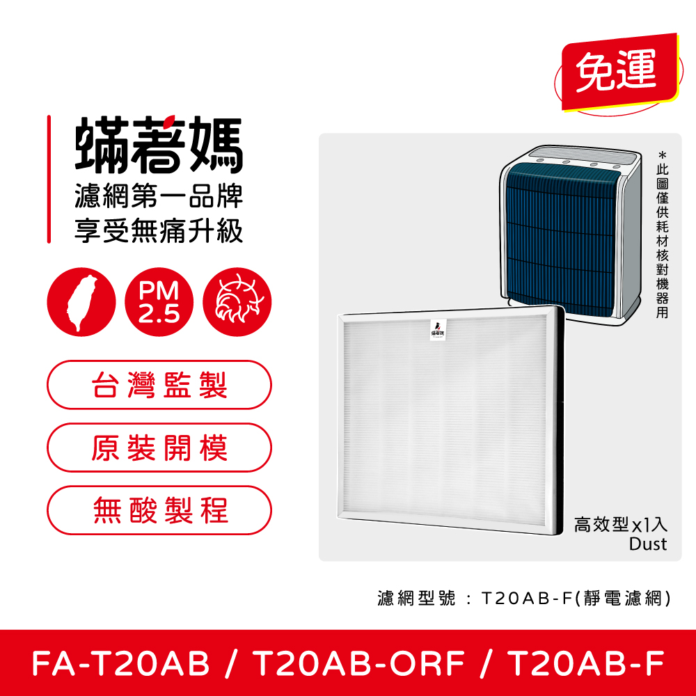 【蟎著媽】濾網(適用 3M T20AB FA-T20AB T20AB-F 極淨型10坪空氣清淨機)