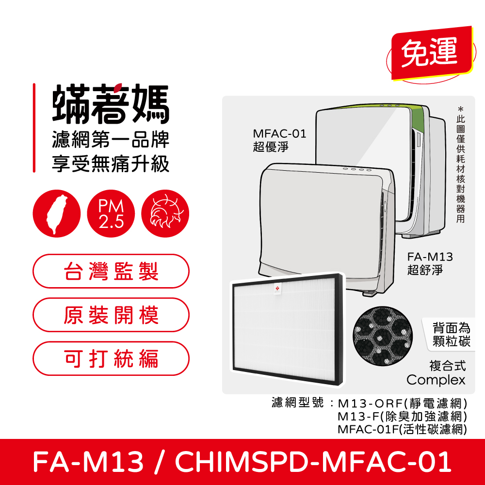 【蟎著媽】濾網(適用 3M 超優淨 超舒淨 MFAC MFAC01-F FA-M13 空氣清淨機)