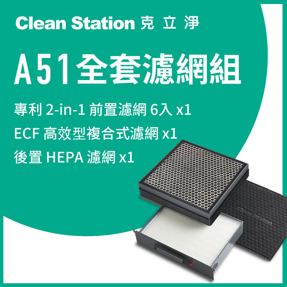 A51全套濾網組｜前置濾網 6 片*1組 / ECF高效型複合式濾網 1 入 / HEPA濾網 1 入