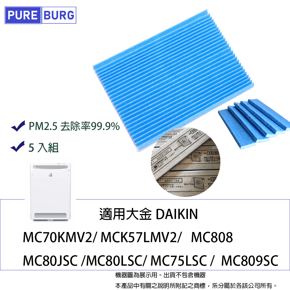 適用DAIKIN大金 MC75LSC MC809SC MC80LSC MC75JSC 副廠藍色光觸媒褶皺過濾網