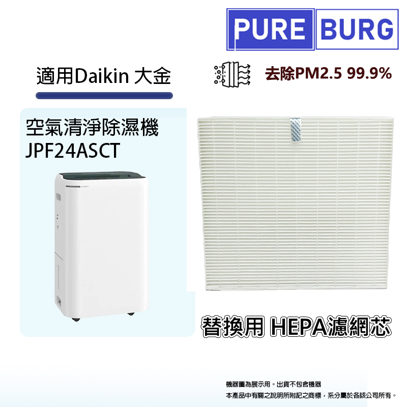 適用Daikin 大金JPF24ASCT 12公升一級效能空氣清淨除濕機替換用高效HEPA濾網濾芯