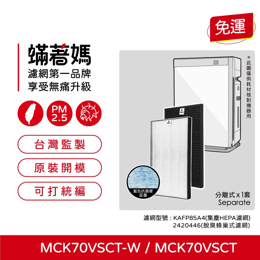 蟎著媽 濾網(適用 大金 MCK70VSCT-W MCK70VSCT KAFP085A4空氣清淨機)