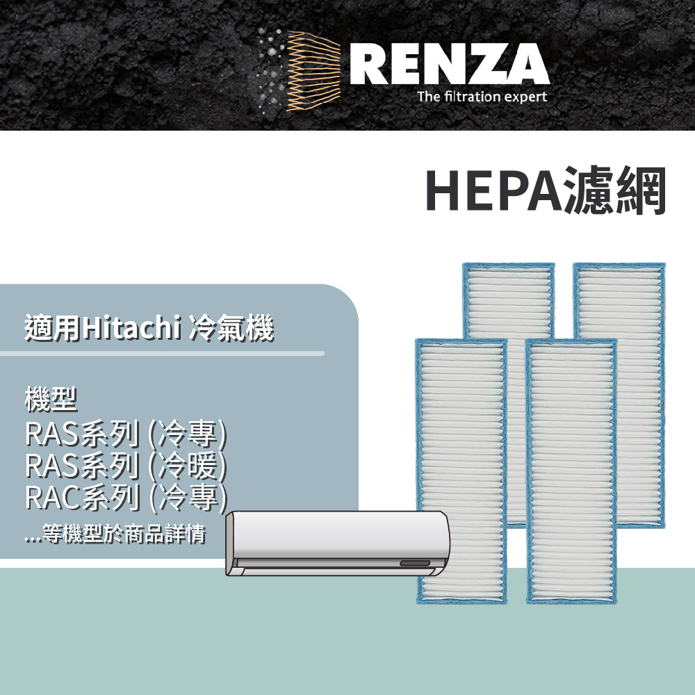 適用 Hitachi 日立 RAS系列 RAC系列 RAM系列 冷專 冷暖 冷氣機 HEPA濾網 濾芯 濾心 4入組