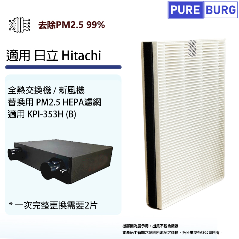 適用Hitachi日立KPI-353H(B)全熱交換器/新風機替換用PM2.5 HEPA濾網濾芯