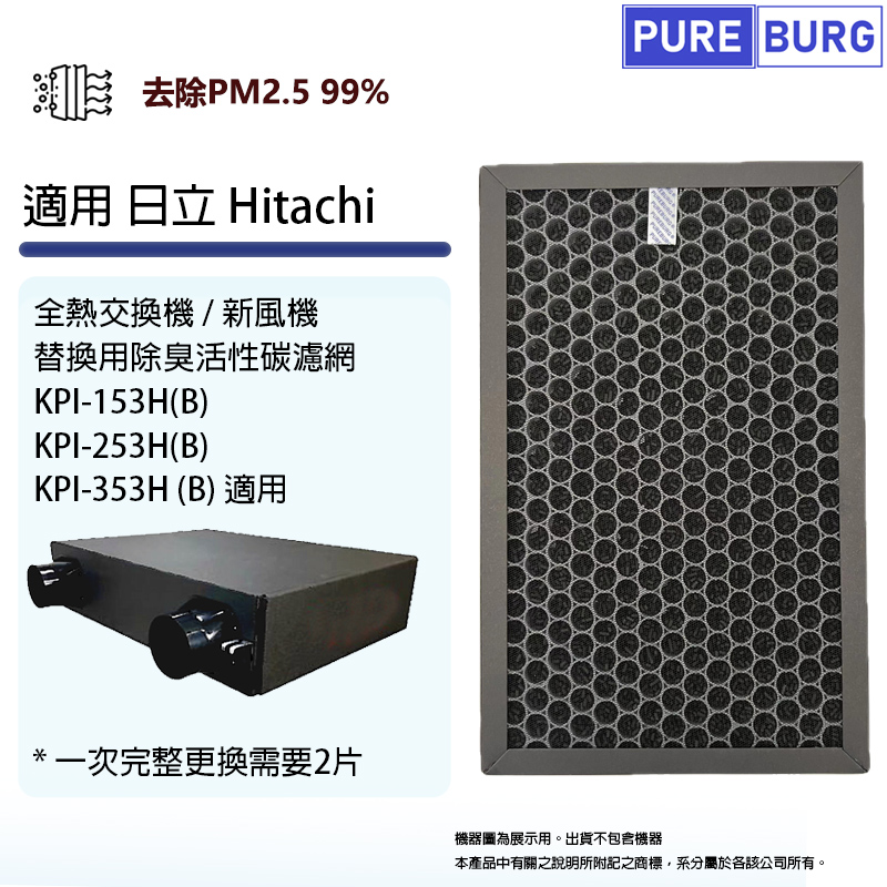 適用Hitachi日立KPI-153H(B) KPI-253H(B) KPI-353H(B)全熱交換器/新風機除臭活性碳濾網濾芯