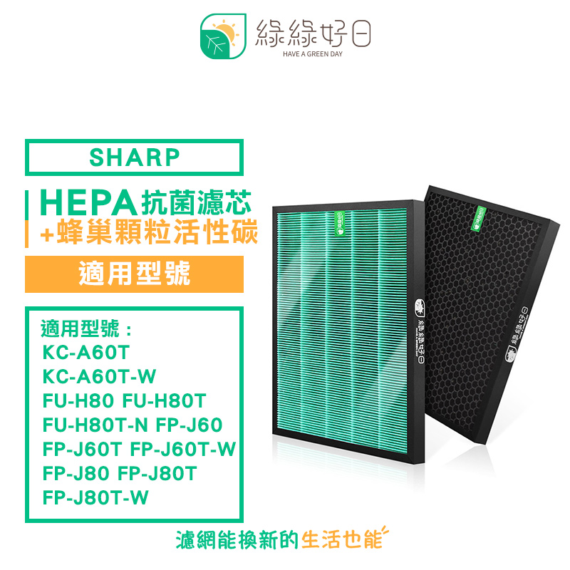 綠綠好日 適 SHARP 夏普 KC-A60T KC-A60T-W FU-H80 抗菌 HEPA 濾芯 濾網 蜂巢顆粒