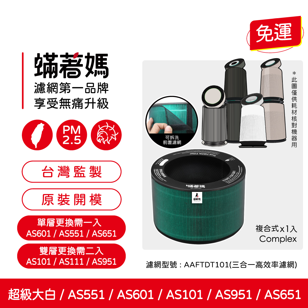 蟎著媽 濾網(適用 LG 樂金 超級大白 空氣清淨機 AAFTDT101 AS601 AS651 AS951)