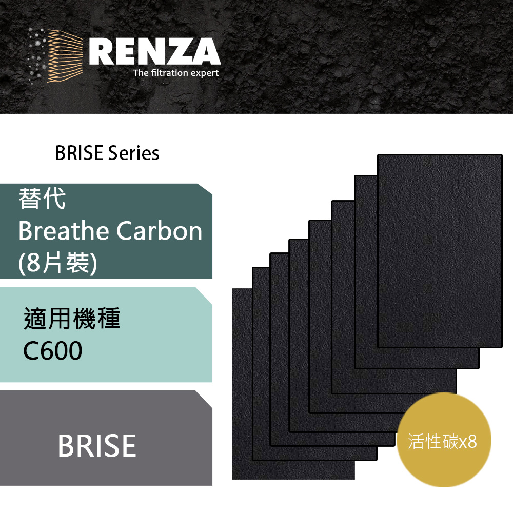 RENZA活性碳濾網 適用Brise C600 可替代Breathe Carbon 一盒8片裝 空氣清淨機 濾芯 耗材