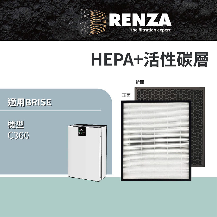RENZA濾網 適用 BRISE C360 可替代Breathe Odors Combo Pure 清淨機濾芯