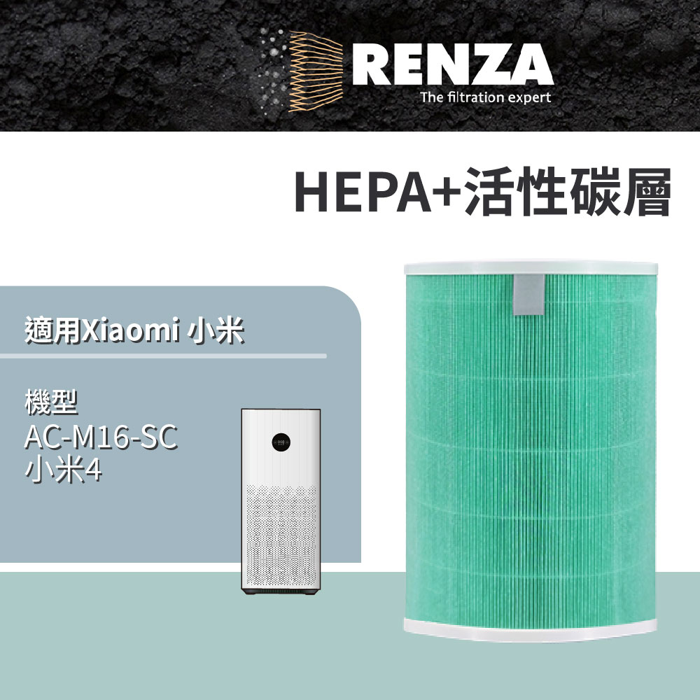 RENZA濾網 適用 小米空氣淨化器4代 HEPA+活性碳濾網