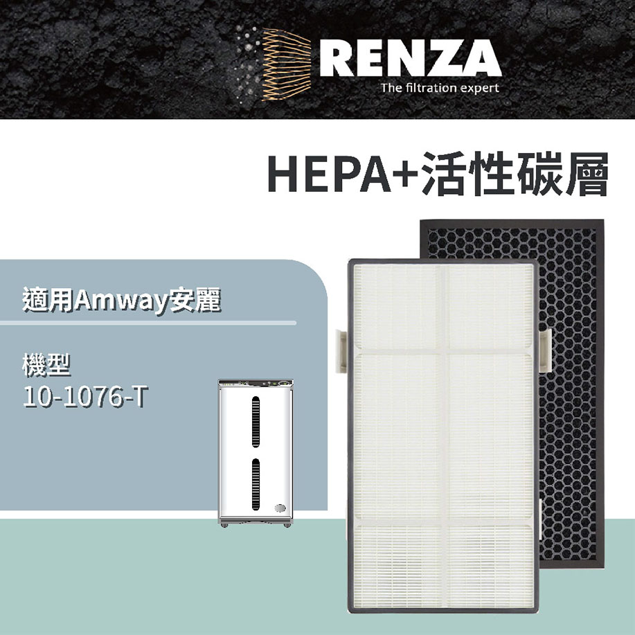 RENZA濾網 適用Amway安麗10-1076-T（第二代）可互換 二代ATS 醫療級HEPA活性碳 高效清淨機濾芯