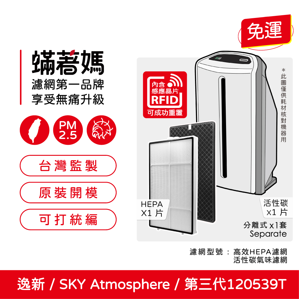 蟎著媽 濾網一套(適用 安麗 逸新 SKY Atmosphere 第三代 120539T 空氣清淨機)